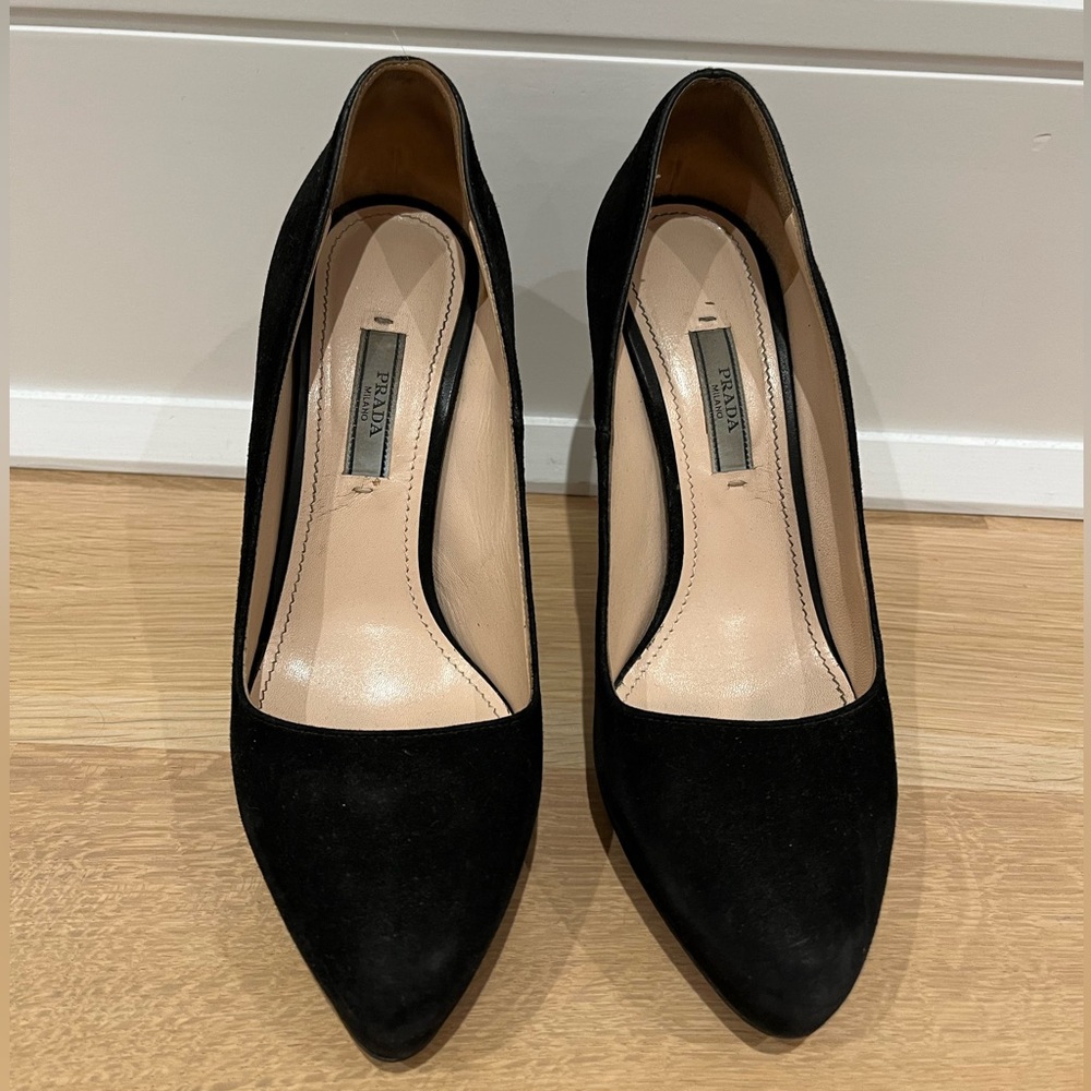 Prada black suede pump